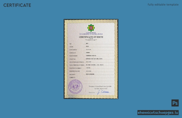 Turkmenistan Geburtsurkunde PSD-Beispielvorschau